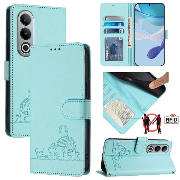 Funda tipo cartera FOXDOCK para Oneplus NORD CE 4 5G con soporte, ranuras, RFID, diseño de gato