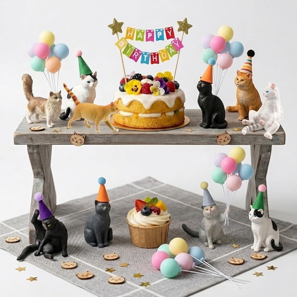 Set de 31 figuras realistas de gatos para decoración de pasteles comfudu