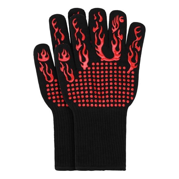 Guantes de Horno de Silicona, Guantes de Cocina Resistentes al Calor con Tejido, Agarre Flexible para Hornear, Asar, Juego de Manoplas de Cocina 2 Piezas Rojo 12.6x5 pulgadas