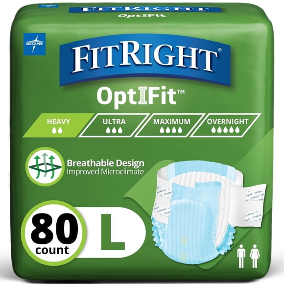 Pañales para adultos FitRight, extra pesados, absorbentes, L, 44 a 56 pulgadas, 80 unidades