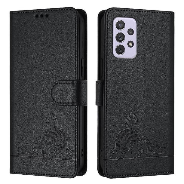 Funda tipo cartera FOXDOCK para Samsung Galaxy A72 4G con soporte, ranuras, RFID, diseño de gato