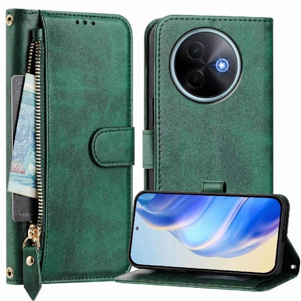 FOXDOCK Funda Tipo Cartera para Samsung Galaxy S25 FE Cuero PU con Cremallera y Correa de Muñeca, Ranuras para Tarjetas, Soporte Plegable, Cierre Magnético