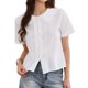 thumbnail image 1 of INSPIRE CHIC Camisas de Manga Corta para Mujeres Regreso a Clases Cuello Peter Pan con Volantes Blusa de Algodón Abotonada Tops Casual de Verano XL Blanco, 1 of 6