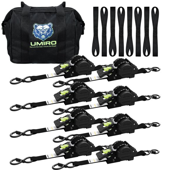 Correas de trinquete retráctiles UMIRO 1" x 3,6 m (paquete de 4) Negro‑Verde