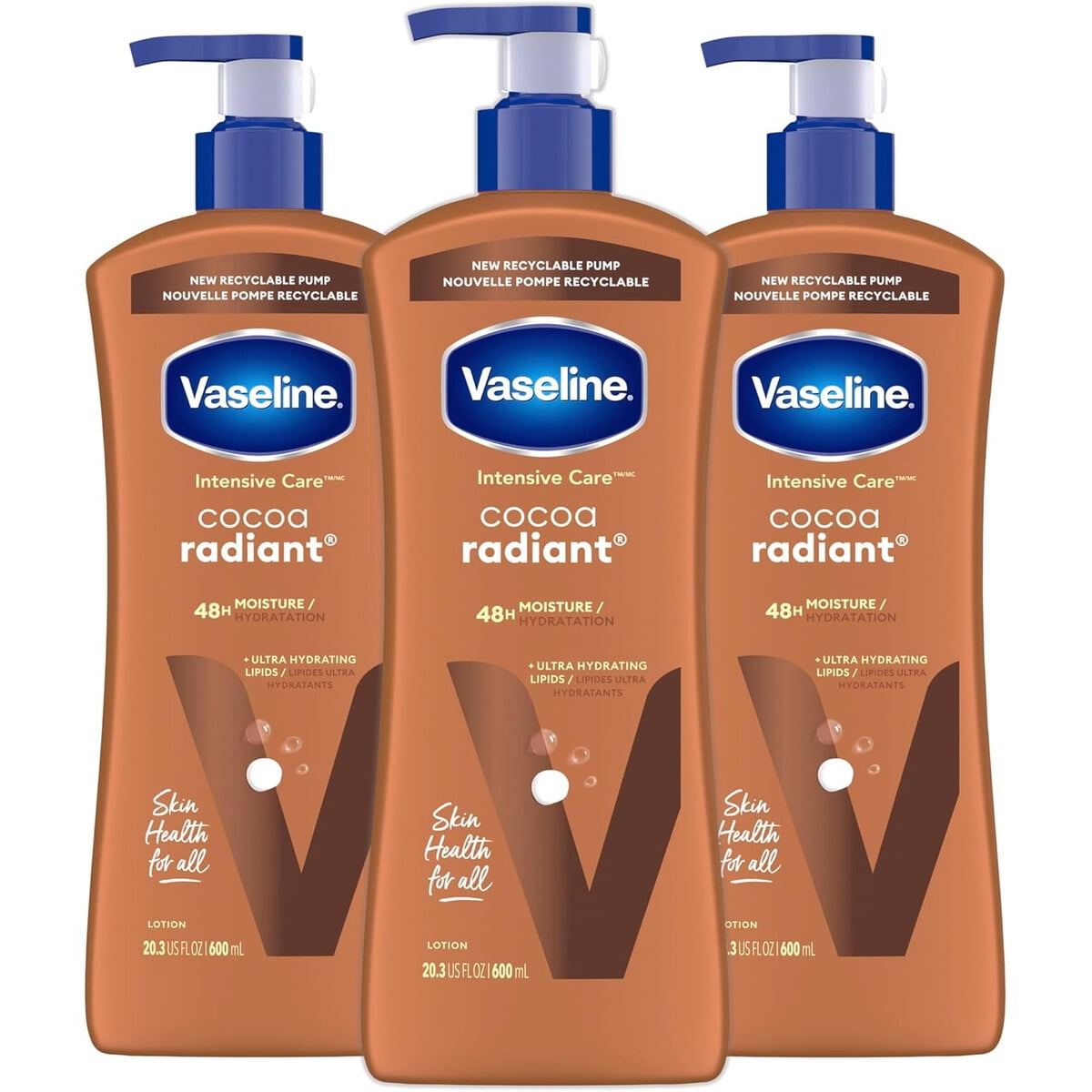 Crema Corporal Vaseline Cocoa Radiant 600ml Pack 3 Hidratante