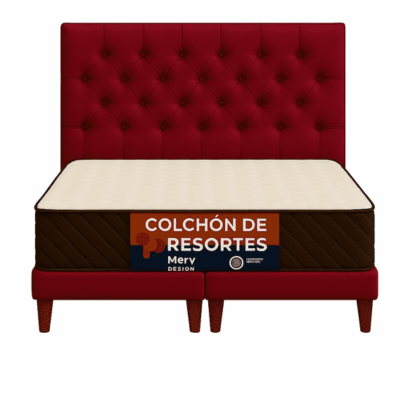 Cama 2 plaza Capitoné  + Respaldo 2P Capitone Burdeo  + Colchón 2P Mery Desing