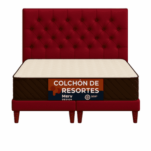 Ethan Desing - Cama 2 Plaza Capitoné + Respaldo 2P Capitone Burdeo + Colchón 2P Mery Desing