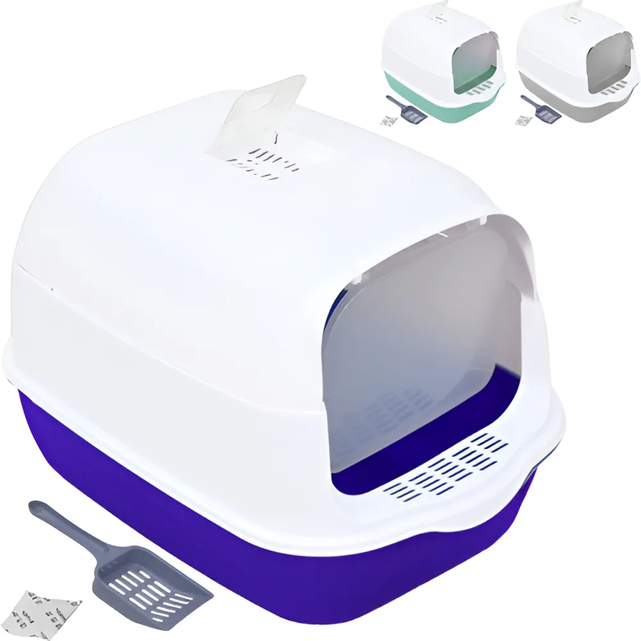 Genérico - Arenero Gato Cerrado Filtro Anti Olor Puerta Abatible Pala Color Azul