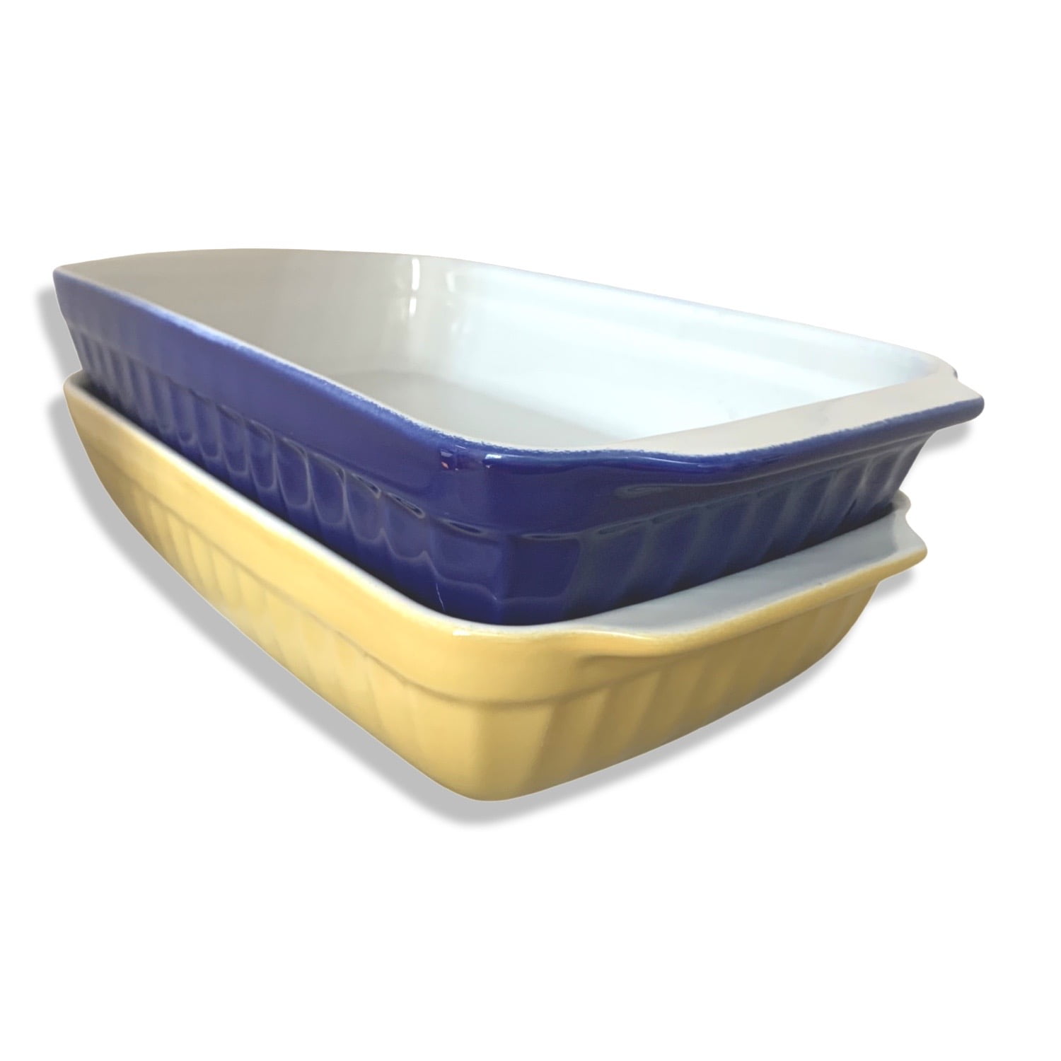 Genérico - Set 2 Fuentes De Cerámica Tipo Gres, Rect. - 31cm.azul /amarillo.