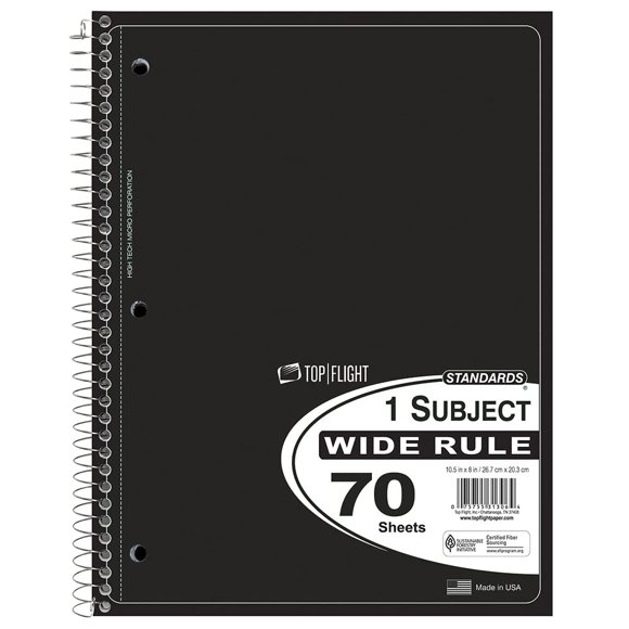 Cuaderno Top Flight 70 hojas, rayado ancho