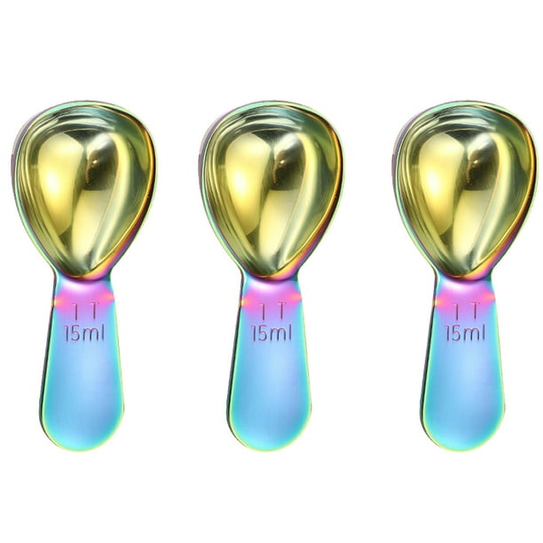 Paquete de 3 cucharas medidoras de acero inoxidable para café, té, café molido y granos enteros (15 ml)