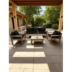 Terraza Rústica Miaruste Modelo Ambar 5 Cuerpos Color Madera Roble Cojinería Negro