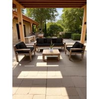 Miaruste - Terraza Rústica Modelo Ambar 5 Cuerpos Color Madera Roble Cojinería Negro