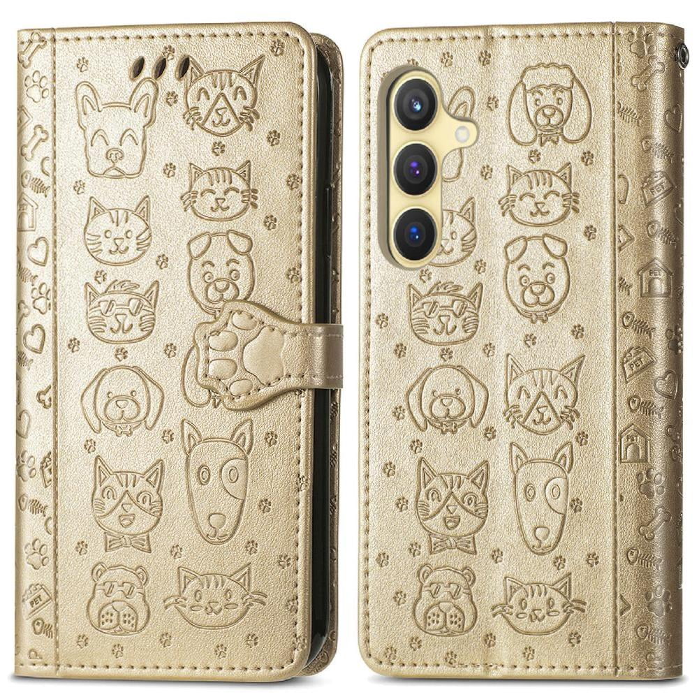 Funda Cartera Foxdock Para Samsung Galaxy S24fe , Flip Pu Con Relieve De Gatos Y Perros, Tarjetero Y Soporte