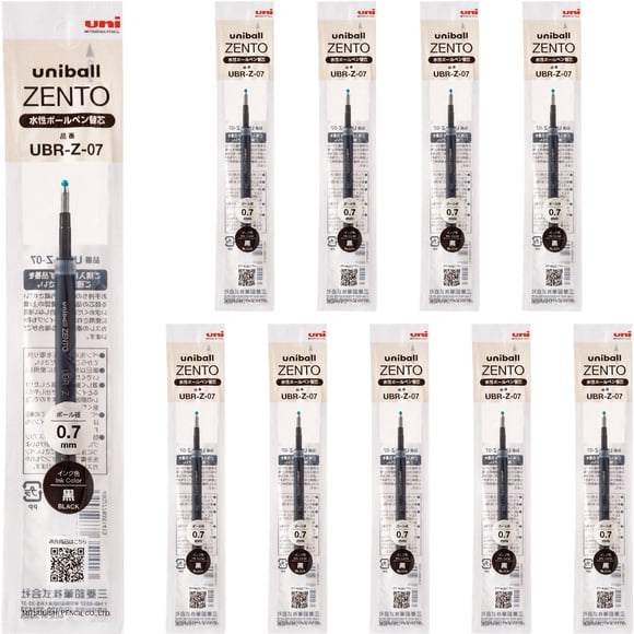 Recambio uniball ZENTO UBR-Z-07 negro de 0,7 mm, paquete de 10