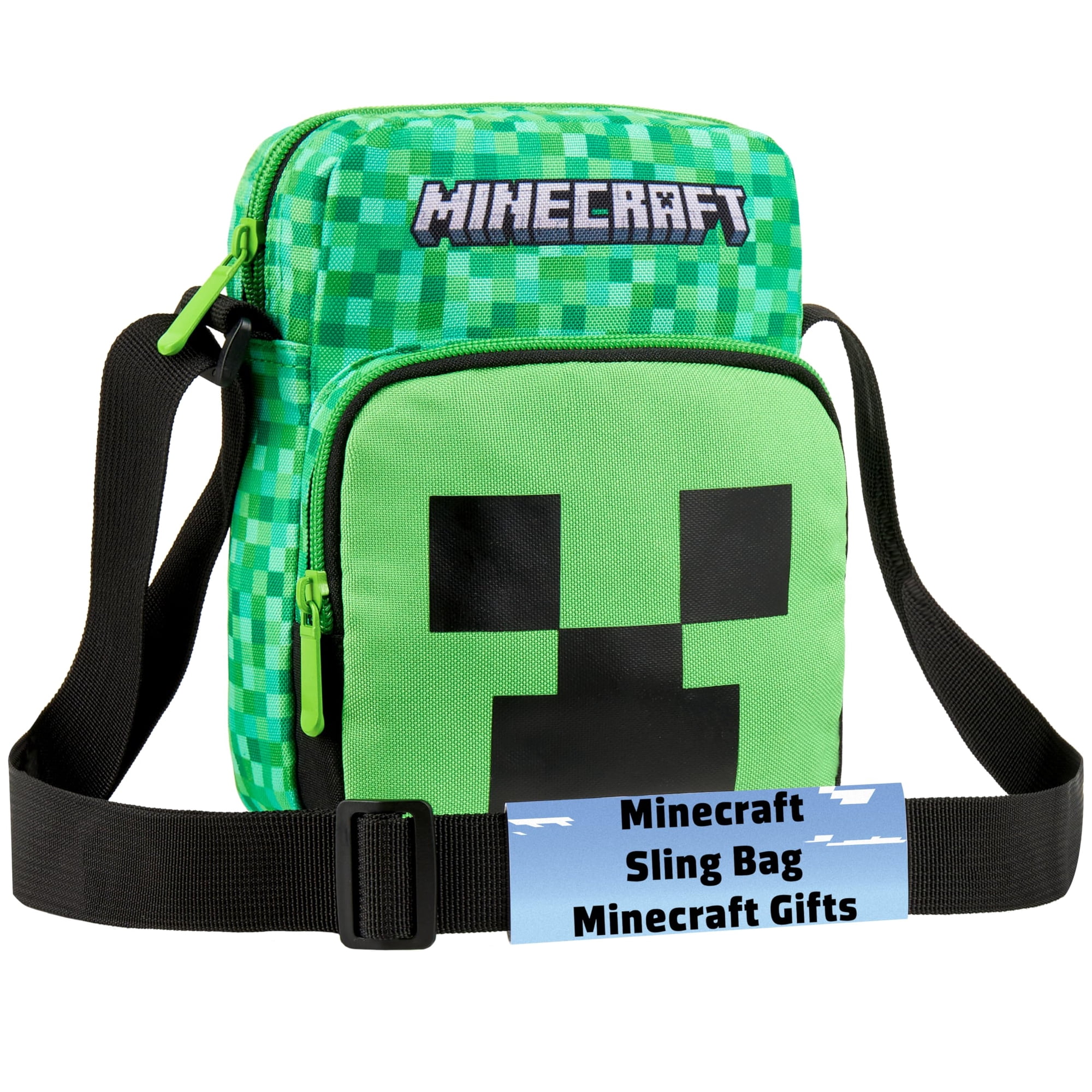 Bolso Cruzado Minecraft Creeper Con Correa Ajustable Verde