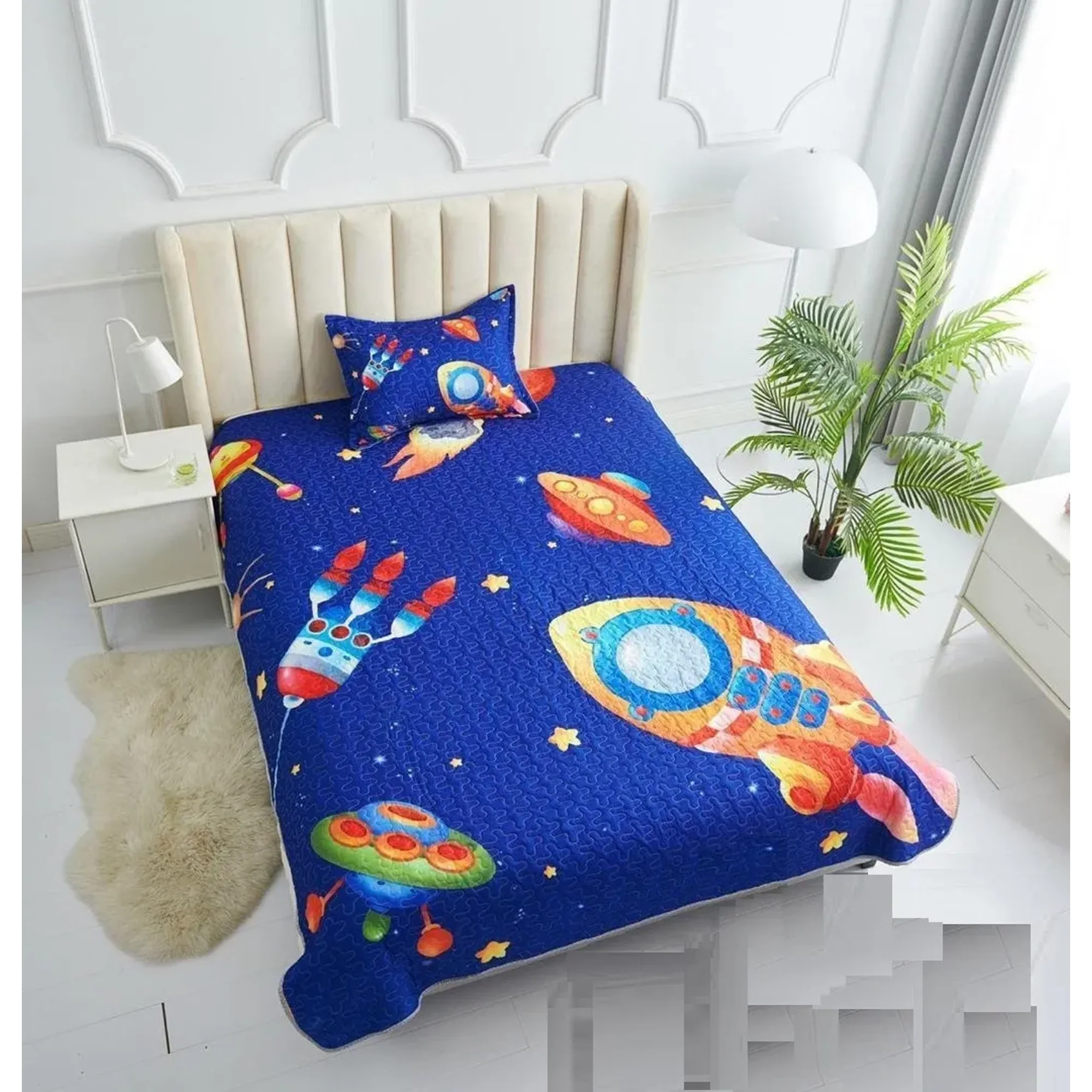 Casadeliacl - Cubrecama Infantil 1.5 Plaza De Verano Algodon, Wym Azul