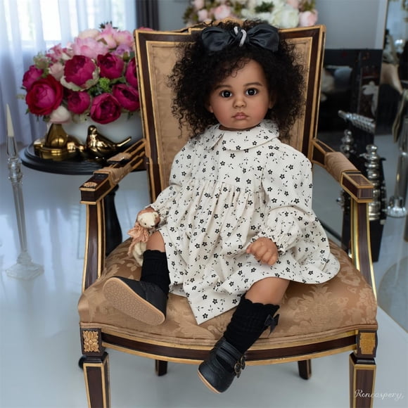 Muñeca Reborn para niños pequeños GYCV, realista, negra, 60 cm, con accesorios