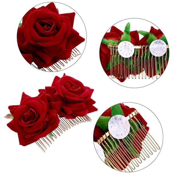 Paquete de 2 pinzas para el pelo con forma de rosa para mujer, accesorios para el pelo con forma de rosa para boda.
