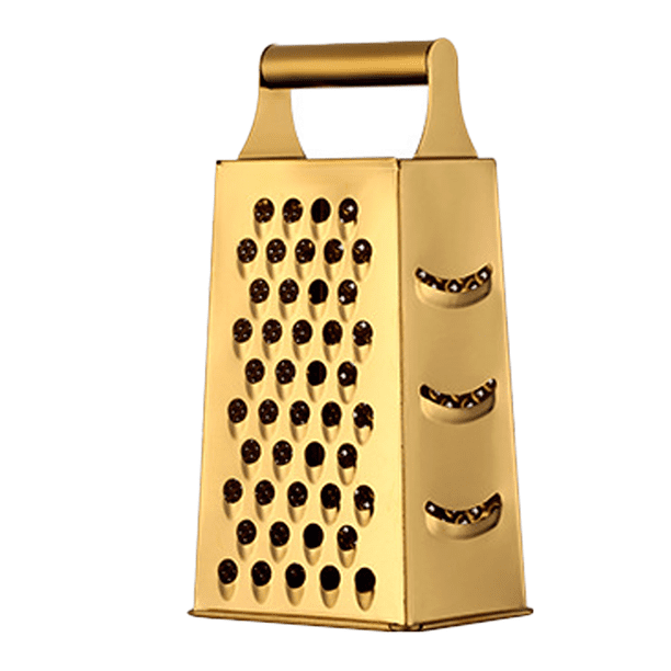 Rallador de caja de acero inoxidable de 4 lados para cocina, con mango para queso y verduras, triturador de alimentos portátil.