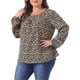thumbnail image 4 of Agnes Orinda Blusas Casuales de Talla Grande para Mujer, Tops Escolares Universitarios, Floral Ditsy, Cuello Redondo, Manga Larga, Puño Elástico, 4X Negro Beige, 4 of 5