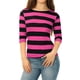 thumbnail image 1 of INSPIRE CHIC Camisetas de Mujer a Rayas Ajustadas con Mangas al Codo Cuello de Barco Fucsia Negro S, 1 of 7