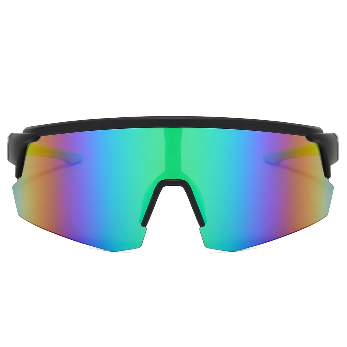 Polasup Gafas Lentes De Sol Gafas De Sol Deportivas Con Lentes Iridiscentes Verde-azul Y Montura Negra Con Detalles Neón. Diseño Aerodinámico, Protección Uv 400. Perfectas Para Ciclismo