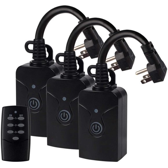 Enchufe inalámbrico HBN con control remoto, 3 patas, 15 A, resistente a la intemperie