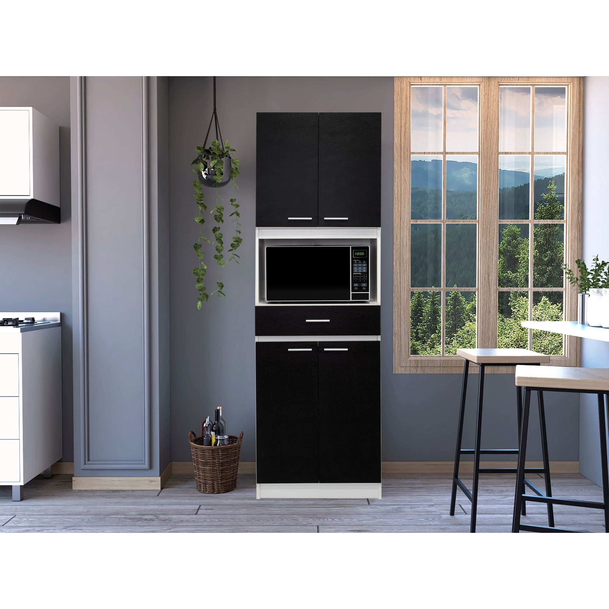Tuhome - Mueble Para Microondas Bau 4 Puertas 1 Cajon Blanco Y Wengue