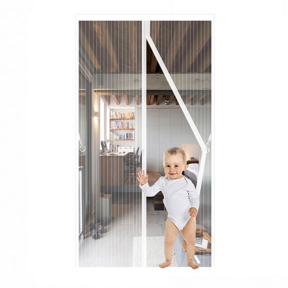 Puerta mosquitera magnética QNLONG blanca de 34x82 pulgadas para puerta de 32x80 pulgadas