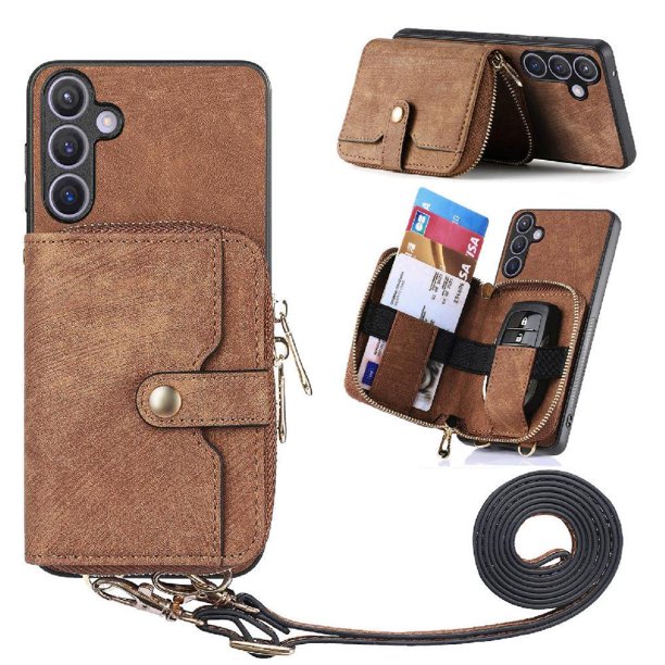 Funda Tipo Cartera con Correa Cruzada para Samsung Galaxy S24 Protección Contra Golpes Marrón
