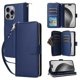thumbnail image 1 of Funda Cartera con Cremallera y Correa para iPhone 16 Pro Max Soporte y Tarjetero Azul, 1 of 6