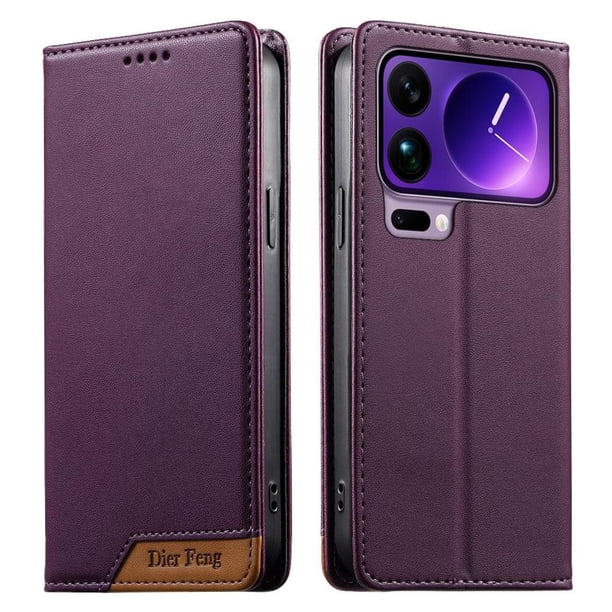 Funda Tipo Cartera de Cuero Sintético para XIAOMI 17 Pro Bloqueo RFID, con Ranuras para Tarjetas y Bolsillo para Efectivo, Cierre Magnético Fuerte Morado