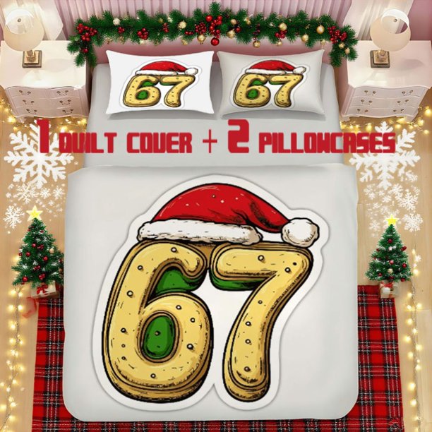 Christmas 67 Sticker Soft Printed Bedding Set Polyester Fabric Decorative & Warm Ideal for Bedroom or Guest Room