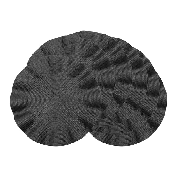 REGALWOVEN Juego de 6 Manteles Individuales de Estilo Rústico con Borde Ondulado para Decoración de Mesa de Comedor Interior y Exterior Lavable Negro 15 pulgadas