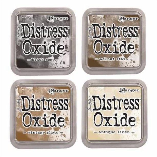 Almohadillas de tinta Tim Holtz Distress Oxide, 3 x 3 pulgadas (7,6 x 7,6 cm), paquete de 4