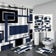 thumbnail image 1 of Juego de cortinas de ducha geométricas de color azul Yddsky con alfombras y ganchos, 4 unidades, 1 of 3