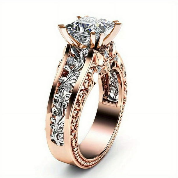 1pc Stylish Rose Golden Two-tone Zirconia Ring for Men - Large Size with Sparkling Gemstones