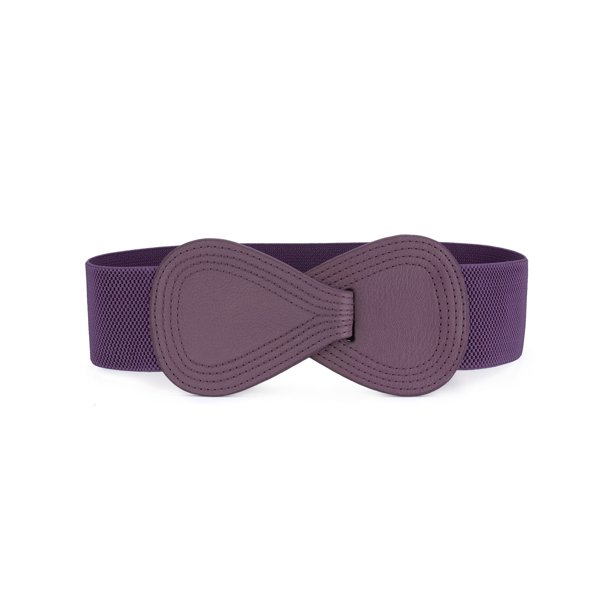 INSPIRE CHIC Cinturón elástico de cuero sintético con hebilla entrelazada en forma de 8 para dama, ajuste de cintura: 31"/78.5cm-43"/109cm Púrpura
