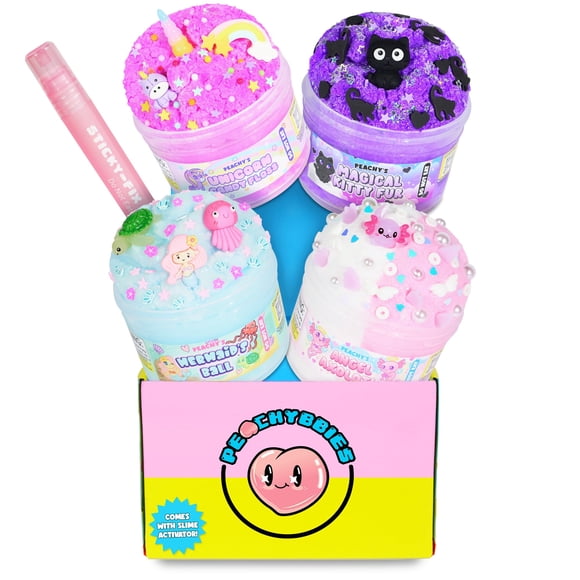 Paquete de fantasía Slime Peachybbies, paquete de 4 con activador para niños
