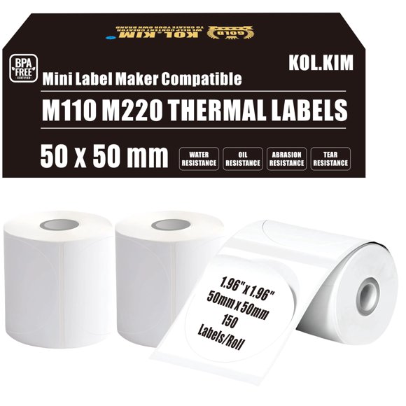 Etiquetas térmicas KOL.KIM 50 x 50 mm 150 etiquetas por rollo impermeables