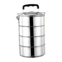 Magideal - Contenedor De Almuerzo Para Alimentos, Contenedor De Almuerzo Bento De Acero Inoxidable, Fiambrera Portátil Con Tapa Hermética Para Adultos, Fiambrera 4 Capas