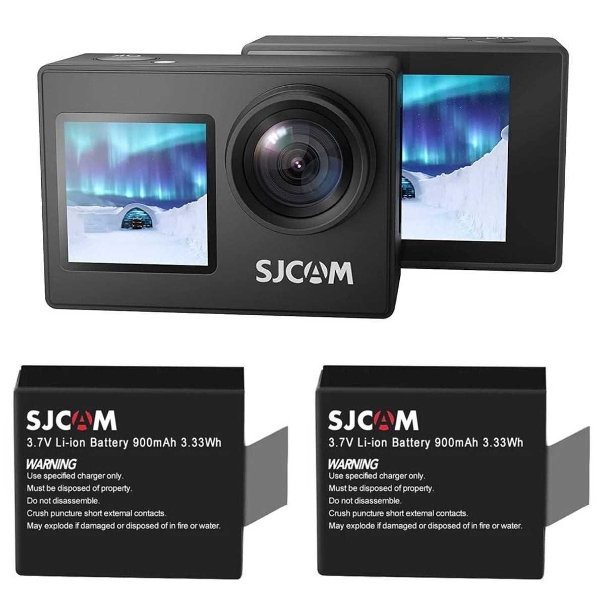 Pack Cámara Deportiva Sjcam Sj4000 4k 16mp Doble Pantalla Más 2 Baterías