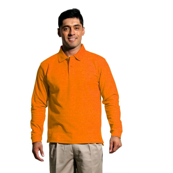 Polera Pique Hombre Manga Larga Naranjo Protección Uv