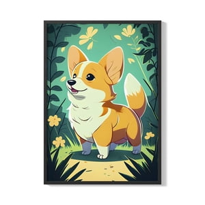 Creango - Cuadro Poster Enmarcado Perro Corgi Decorativo
