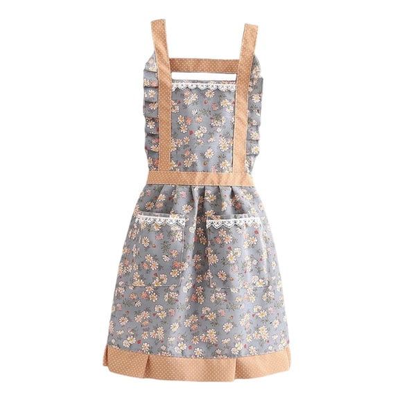 Delantal de cafetería Delantal de chef para mujer de moda con dos bolsillos Delantal de servicio liviano Delantal de cocina para mujeres Jardinería Ni gris azul