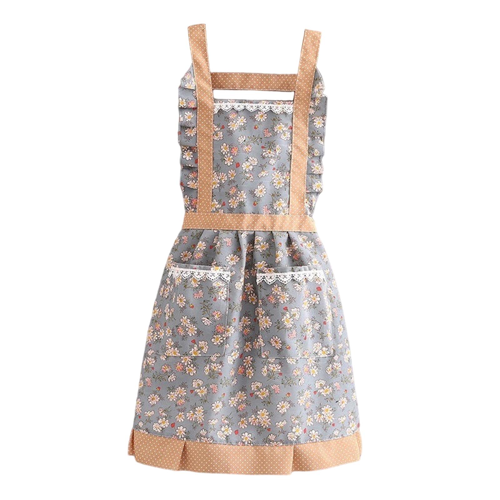 Bothyi - Delantal De Servir Lindo 26.77X35.43 Pulgadas Mujer Chef Delantal Para Floristería Pintura Gris Azul