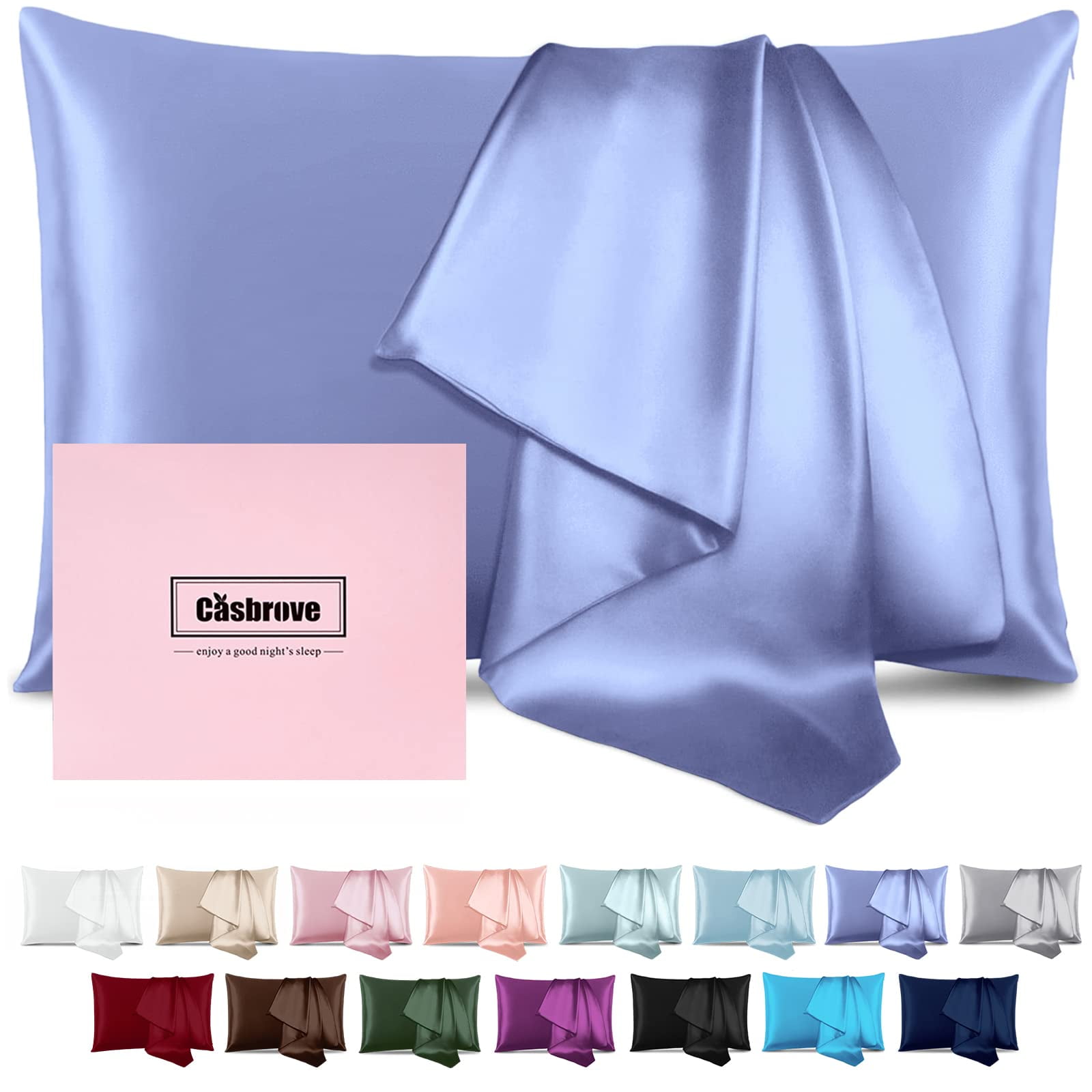 Casbrove - Funda De Almohada De Seda De Seda De Morera Suave Y Transpirable Azul