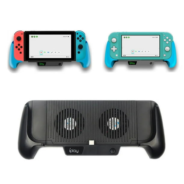 Compatible con Nintendo Switch Lite/Switch, ventilador con batería recargable, empuñadura ergonómica ajustable y asa de carga extensible-Negro