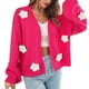 thumbnail image 1 of Suéter con estampado floral 3D para mujer, cuello en V, hombros caídos, tejido de punto, manga larga tipo farol., 1 of 6
